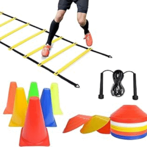 CRUXFITT 6 Inch Cones Pack 6,10 Space Markers, 4 Meter Ladder & Skipping Rope Agility Combo